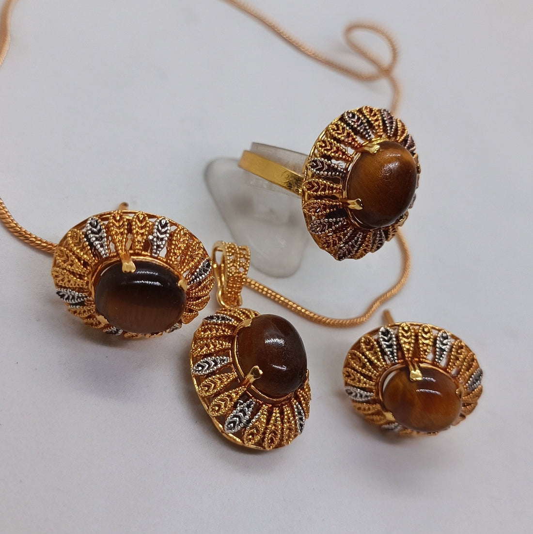 Locket set tiger eye stone