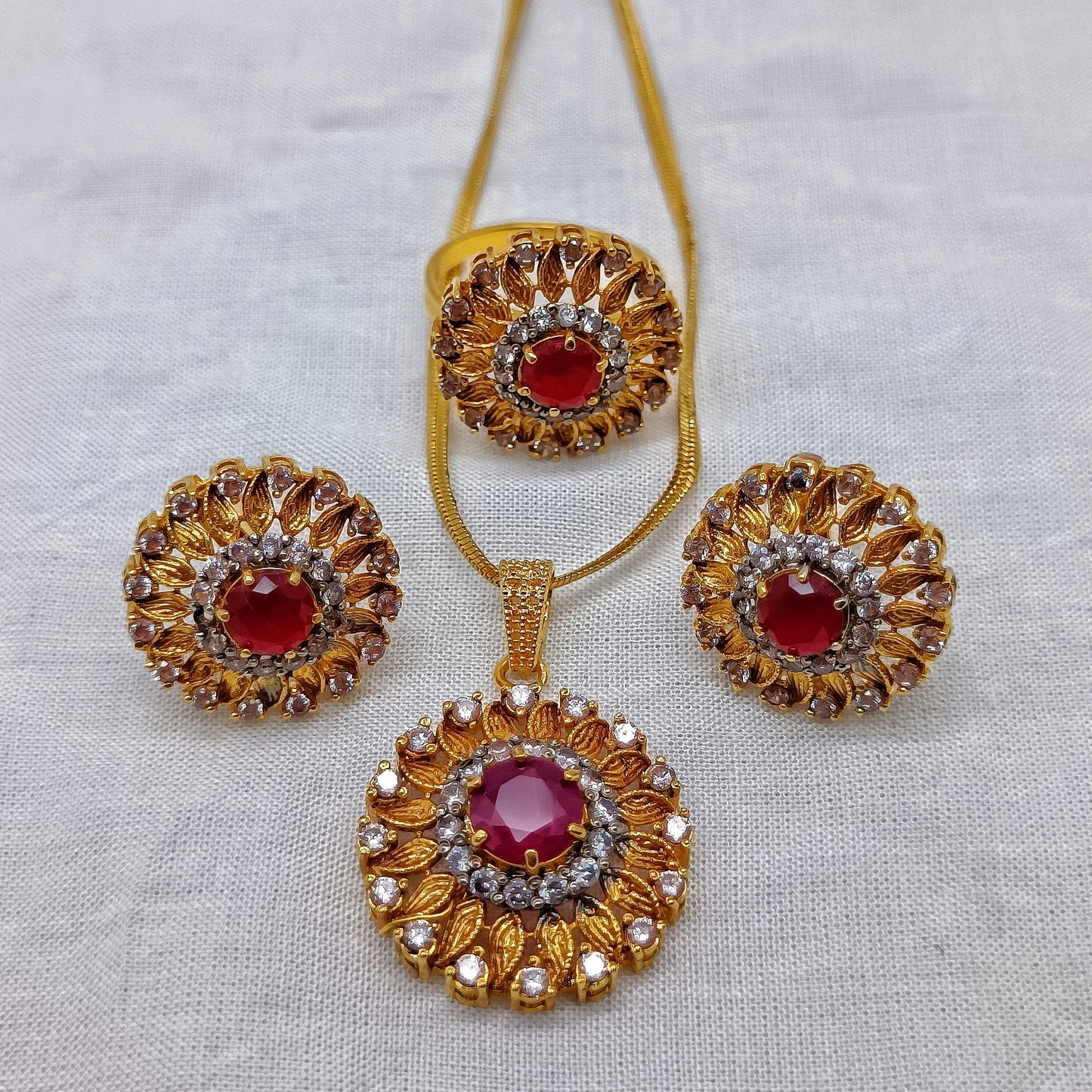 Ruby Jewelry Set with CZ Stones – 1593