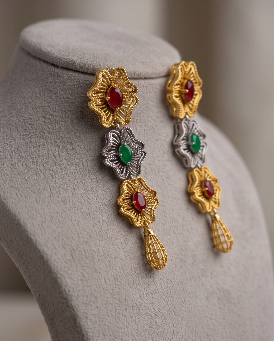 Dual-Tone Long Earrings