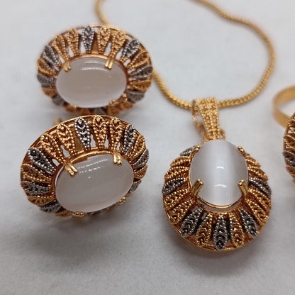 Cat eye stone locket set/1187