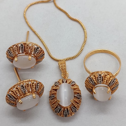 Cat eye stone locket set/1187