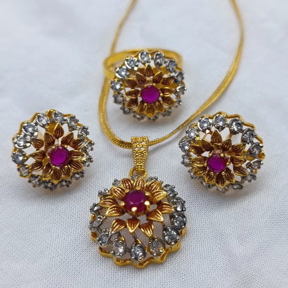 Red& Zircon Flower Jewelry Set 1996