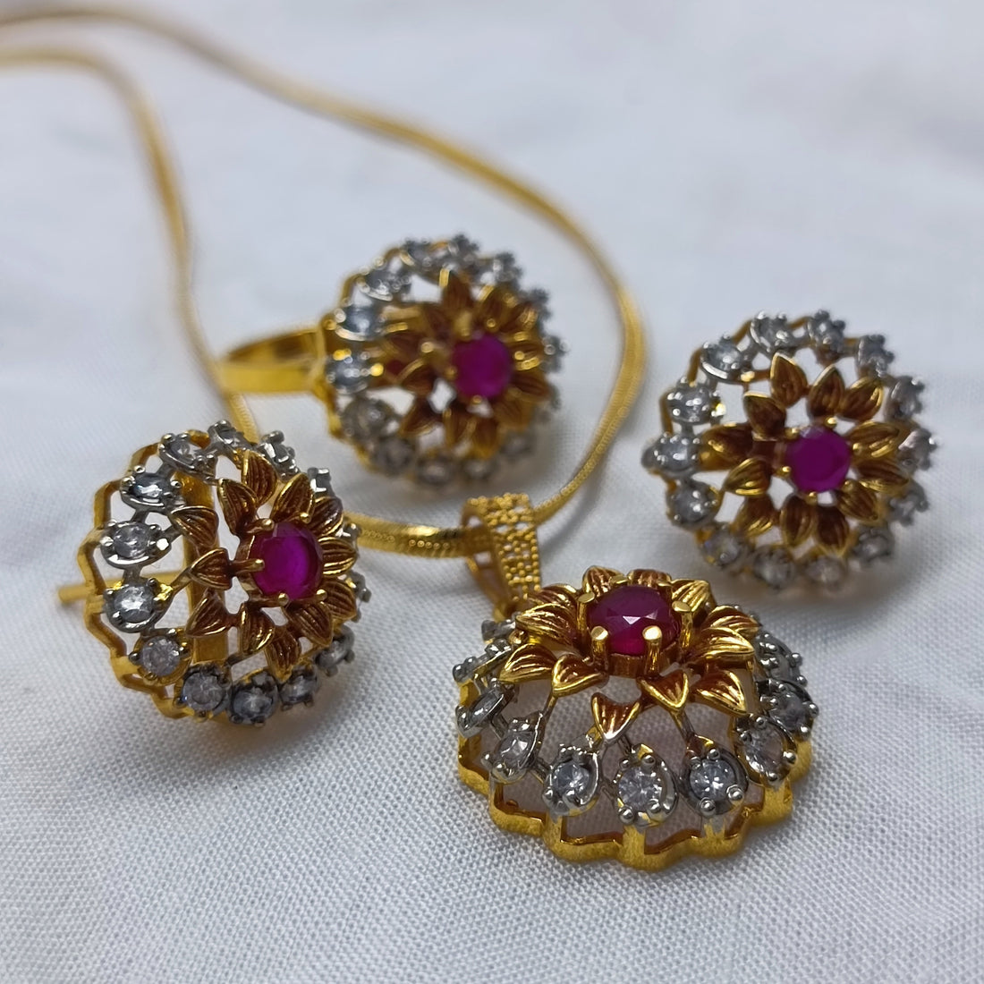 Red& Zircon Flower Jewelry Set 1996
