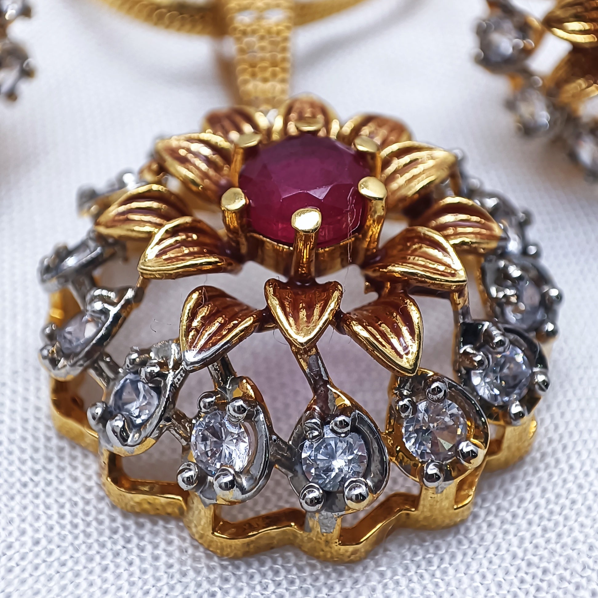 Gold Plated Ruby & Zircon Flower Jewelry Set