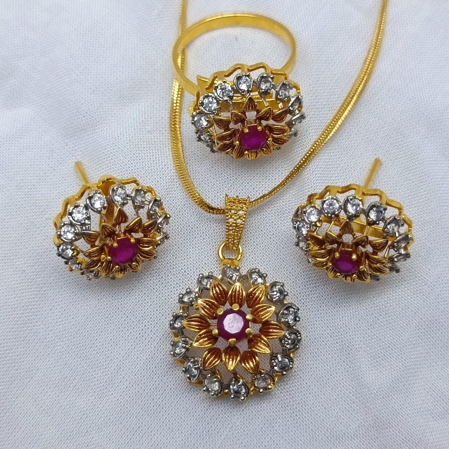 Red& Zircon Flower Jewelry Set 1996