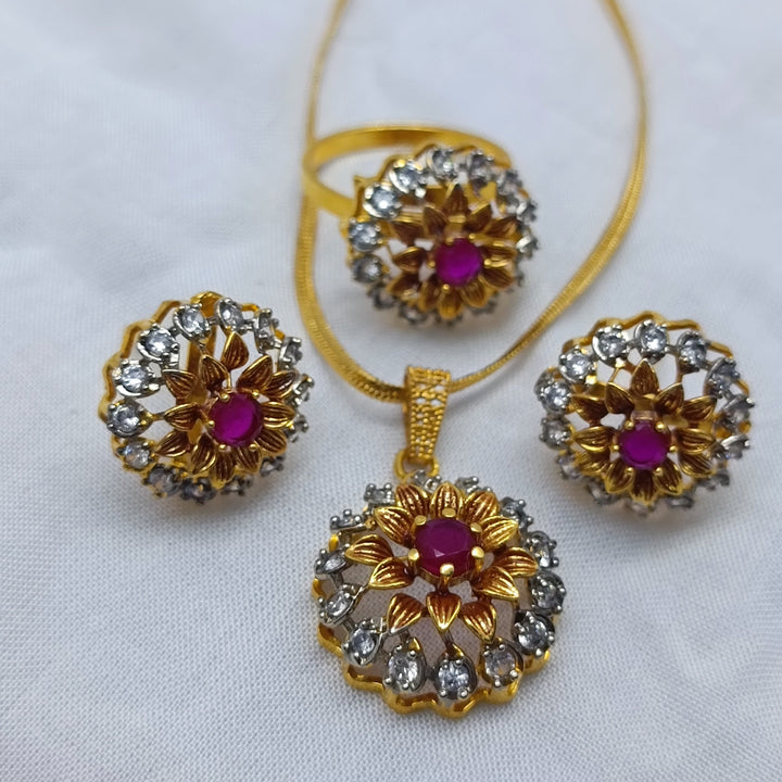 Red& Zircon Flower Jewelry Set 1996