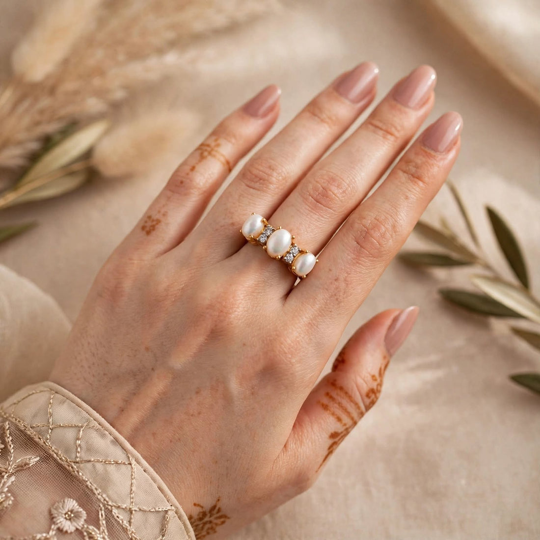 Triple Pearl Statement Ring